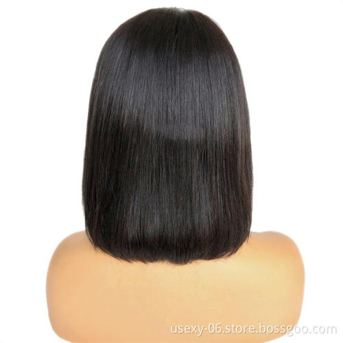 Vendor wholesale short bob Wigs with bangs machine made non lace cuticle aligned virgin brazilian human hair wigs